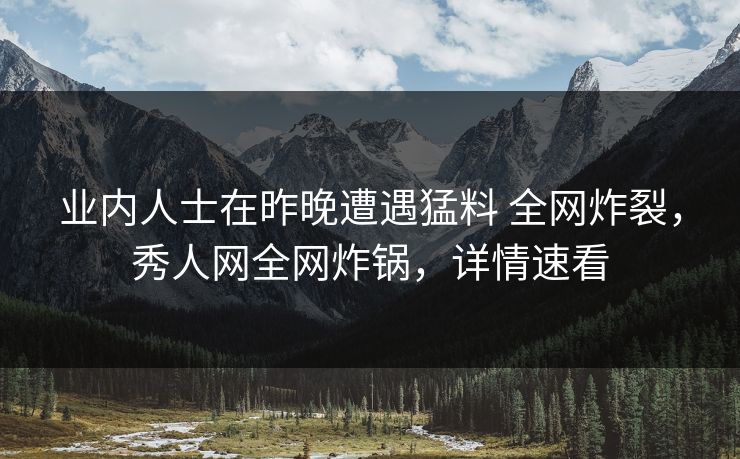 业内人士在昨晚遭遇猛料 全网炸裂，秀人网全网炸锅，详情速看