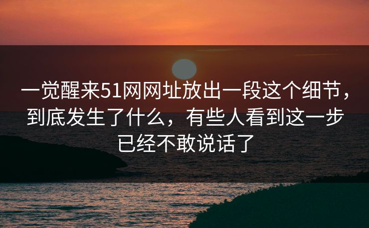 一觉醒来51网网址放出一段这个细节，到底发生了什么，有些人看到这一步已经不敢说话了